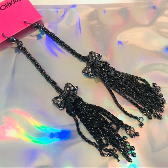Super long bow tassel fringe burlesque cabaret earrings...